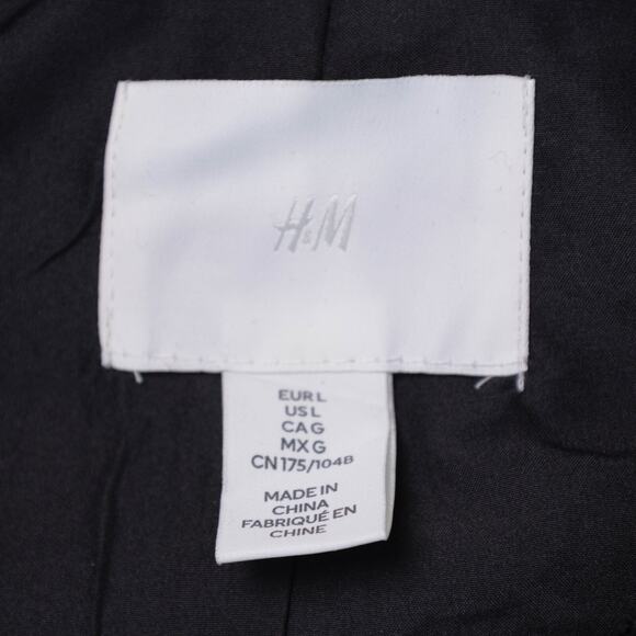 H&M Black Textured Weave Wool Blend Tweed Lined Collarless Jacket Womens Size L - Picture 4 of 16